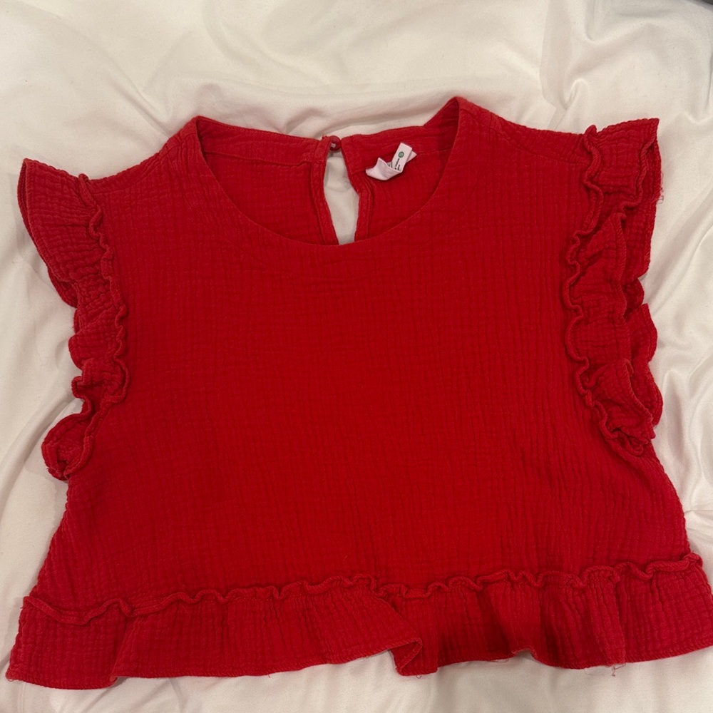 Girls' Red Ruffle Sleeve Top